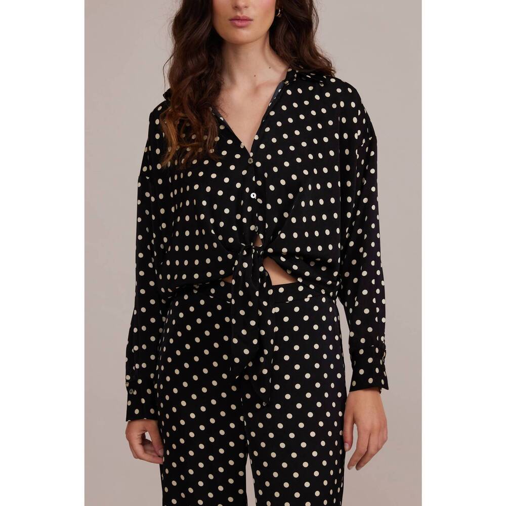 NEW LUCY PARIS rue polka dot button down shirt in black